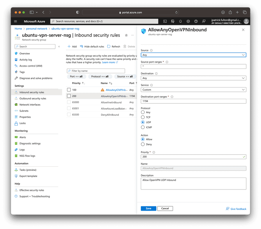 Configure Network Security Group