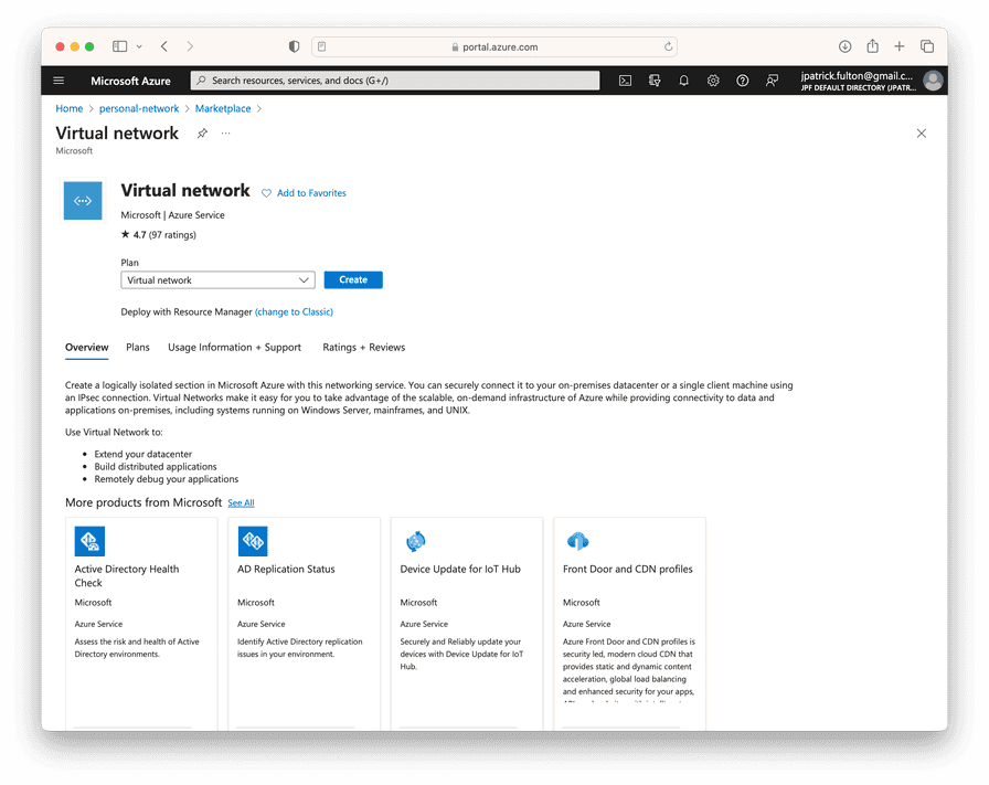 Create a Virtual Network Screenshot