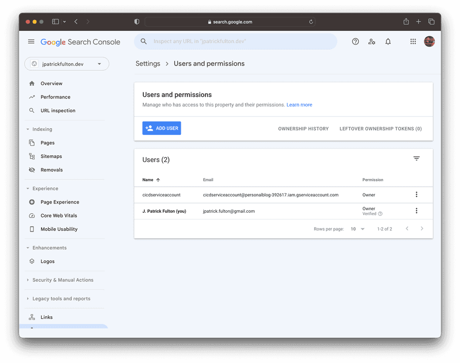 Google Search Console Owners Screenshot