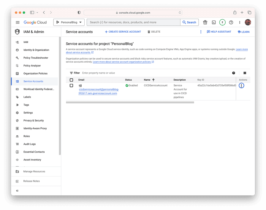 Google Cloud Console Screenshot